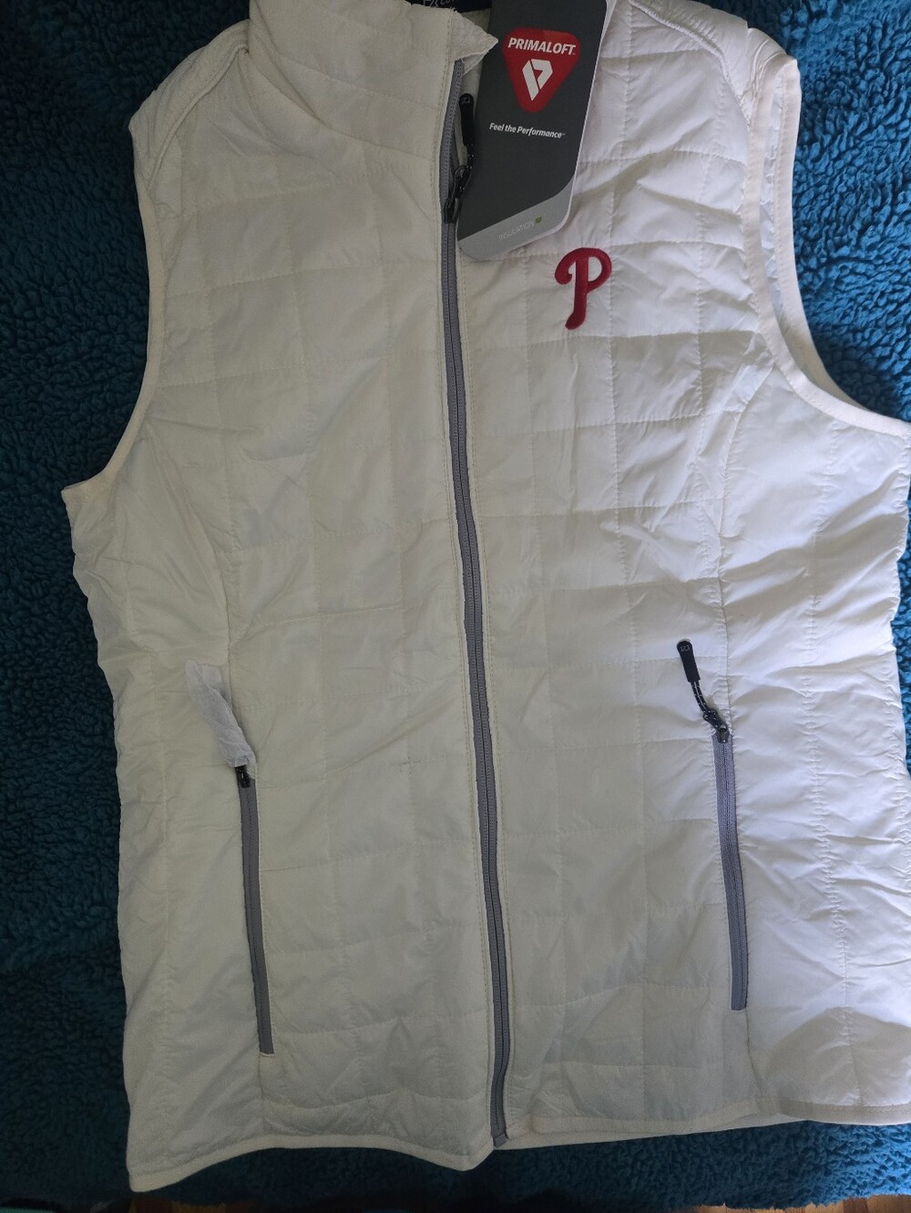 Official Phillies Cutter & Buck White Quilted Vest with Red 'P' Chest Embroidery